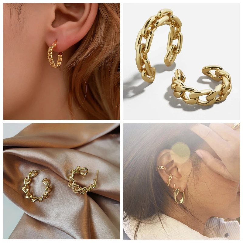 Модные серьги кольца с полыми цепочками темпераментные простые дизайнерские
