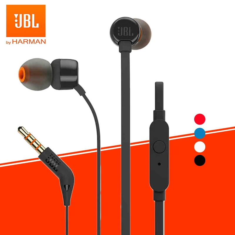JBL TUNE 110 3.5mm Wired Earphones T110 Stereo Music Deep Bass Earbuds Sports Headset In-line Control Handsfree with Microphone