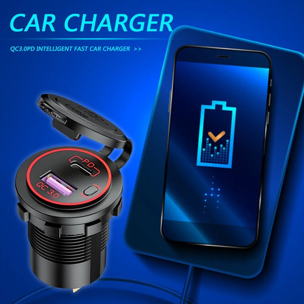 

50 X 36.8mm Dual USB Charger Adapter Black Cables Car DC 12V-24V PC PD