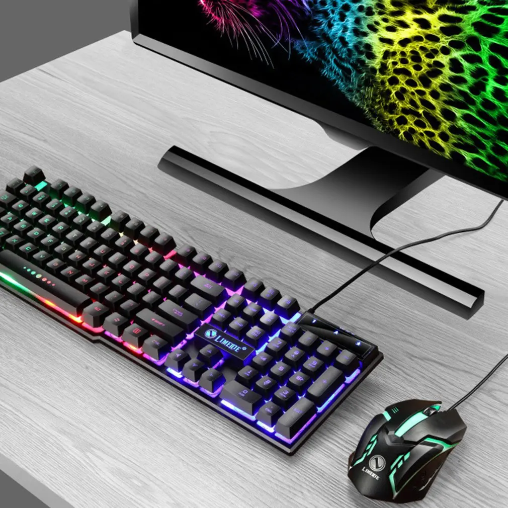 

GTX300 104 Keys Colorful LED Gaming Keyboard USB Wired Backlit Keyboard Mouse Set For PC Laptop