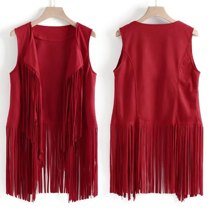 

Women Sleeveless Vest Leather Imitation Ethnic Motorcycle Vest Suede Tassels Fringed Vests for Summer Autumn Outdoor Sports