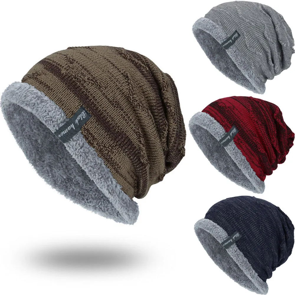 

Boys Men Winter Hat Knit Scarf Cap Warm Fur Skullies Beanie Bonnet Hat Fleece Dad Cap Wool Hat Knitting Fashion Hat