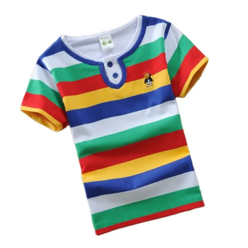 2022 Kids Summer Tops Fashion T-shirt For Girls Boys Stripe Short Sleeve Student Uniform T Shirt Toddlers Clothes | Детская одежда и