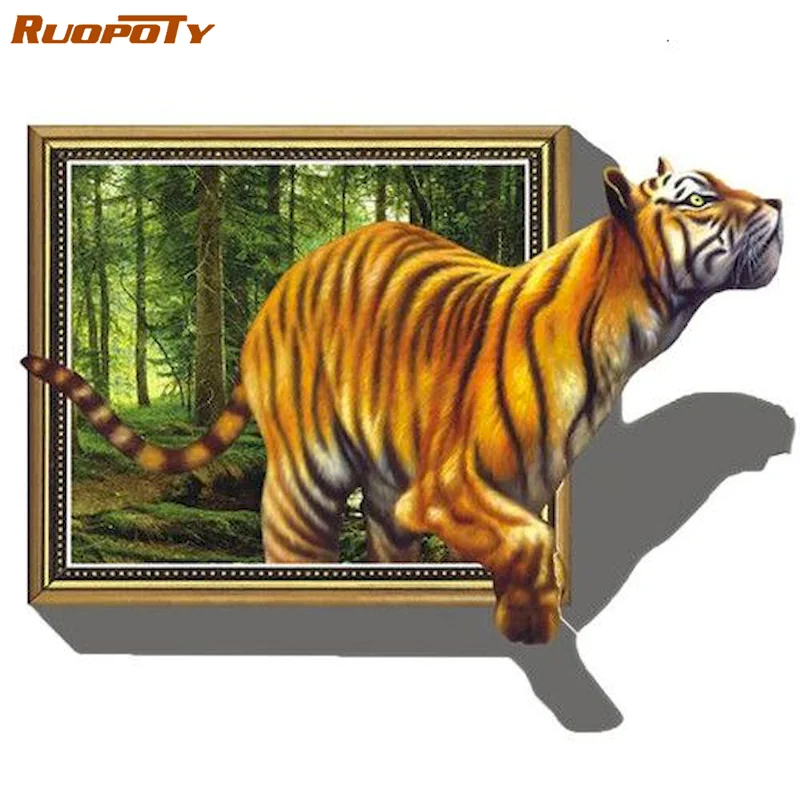 Тигровая Раскраска по номерам для взрослых, животные, картины на холсте с рамкой, ручная Раскраска по номерам, настенное искусство, Декор