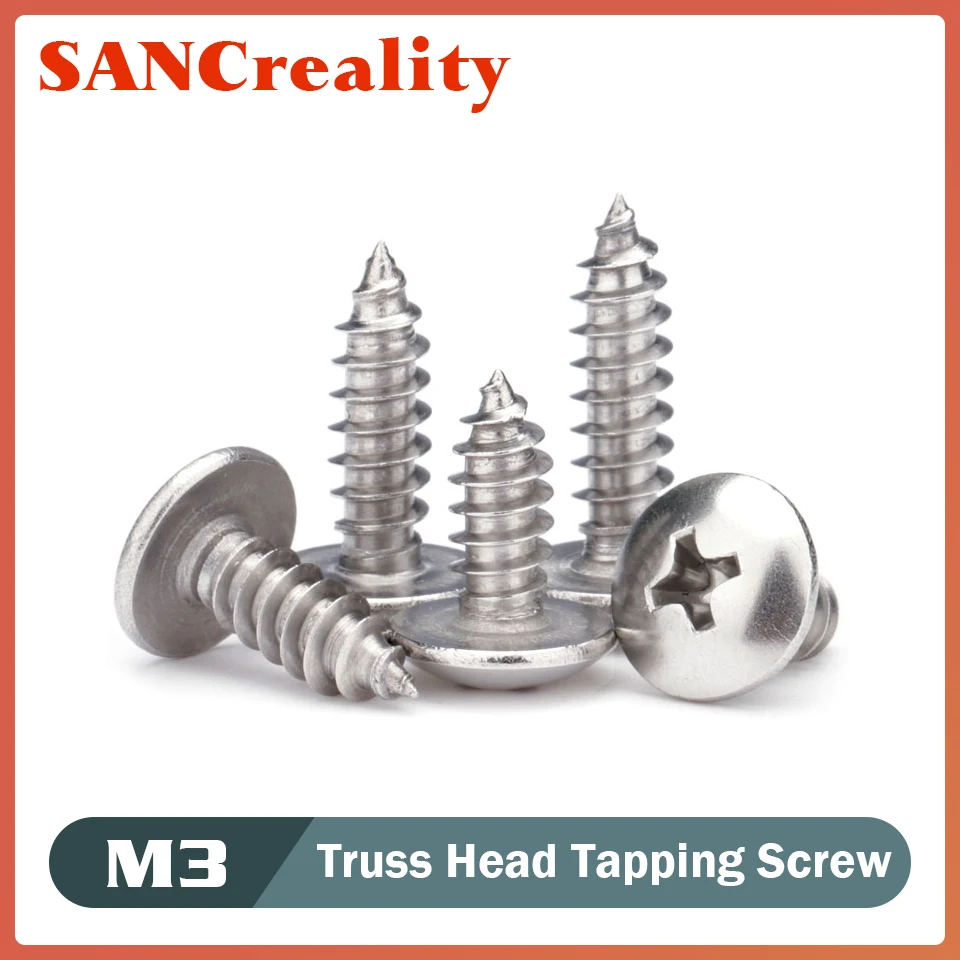 

50pcs Cross Recessed Truss Head Self-tapping Screw 304 Stainless Steel M3 M4 M5 M6 Phillips Mushroom Head Wood Screw