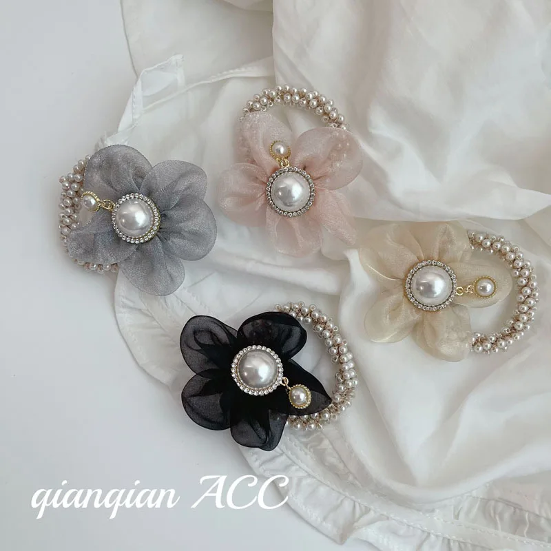 

High sense flower niche design pearl hair rope tie hair small fragrance hair ring summer head rope hair accessories women