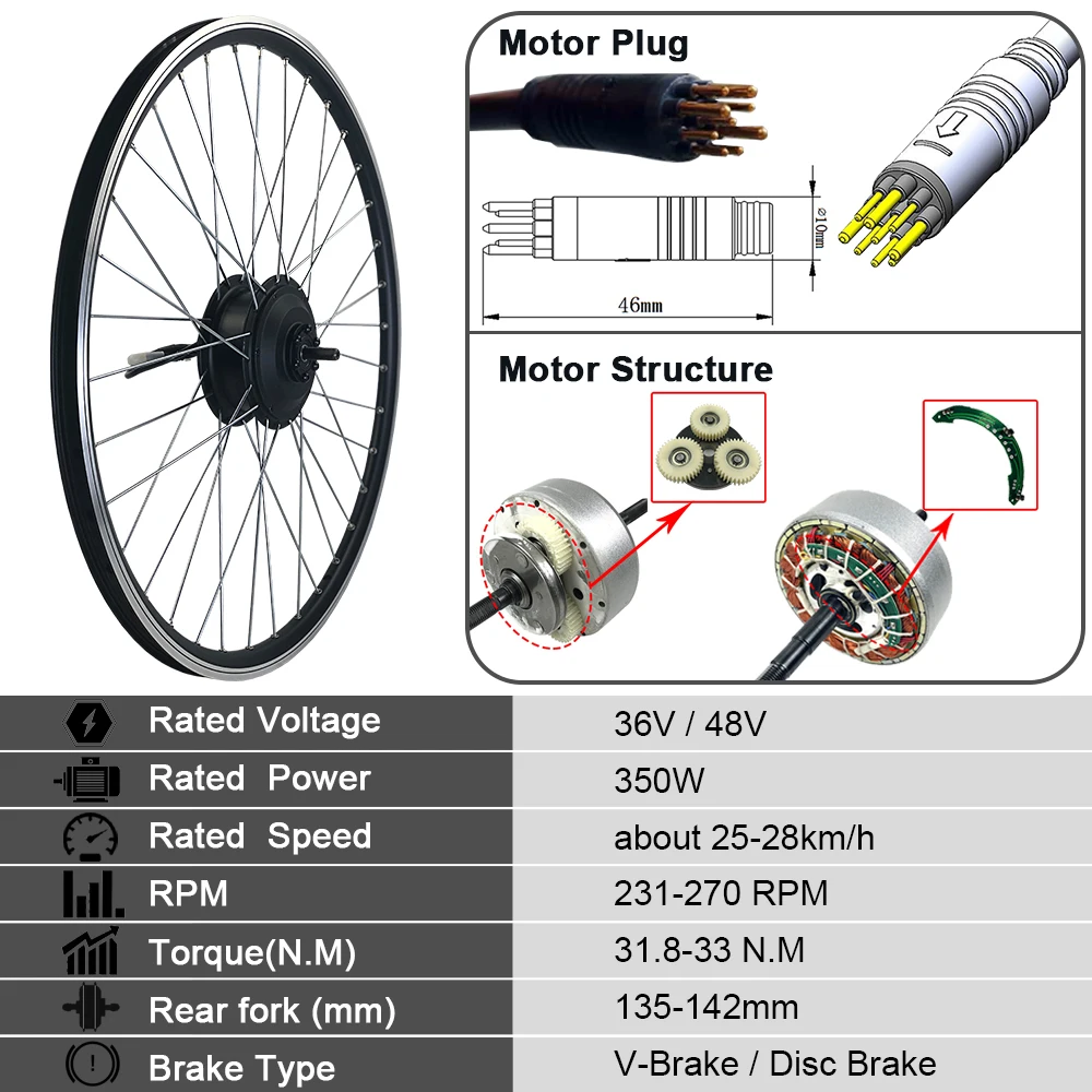 Verkauf 36V350W 48V350W Elektrische Fahrrad Conversion Kit Vorne Hinten Bürstenlosen Getriebe Hub Motor Rad 16