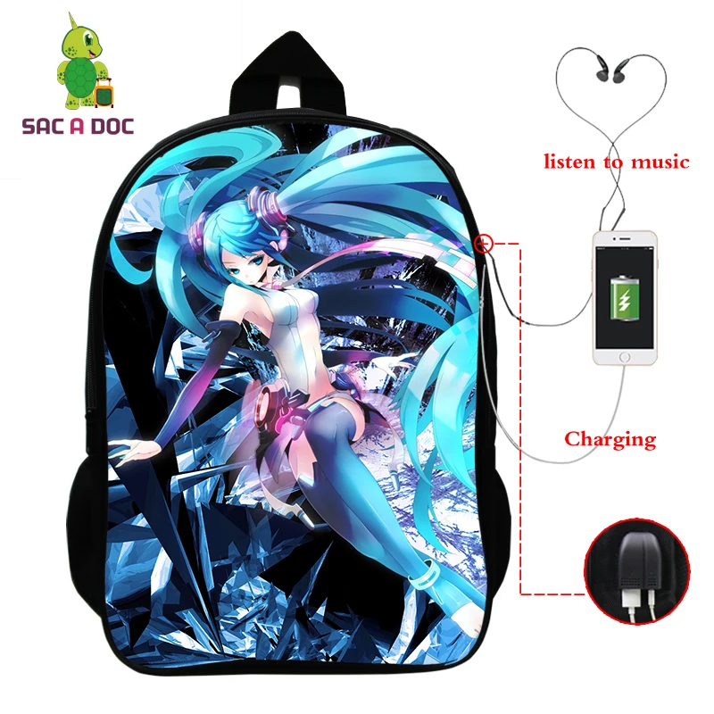 12 Многофункциональный рюкзак VOCALOID Hatsune Miku, зарядка через usb, разъем для наушников, для ноутбука, для подростков, мальчиков, девочек, школьные рюкзаки для косплея - Цвет: 12