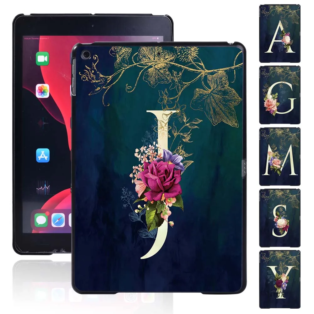 

Ultra Thin Tablet Hard Shell Case for Apple IPad 8 2020 8th Generation 10.2 Inch 26 Letter Flower Patterns Plastic Shell+Stylus