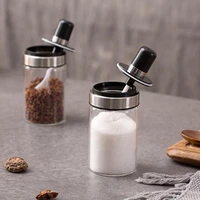 kitchen accessories kitchen glass condiment spice jar salt pepper storage pot spice container with spoon spice organizer