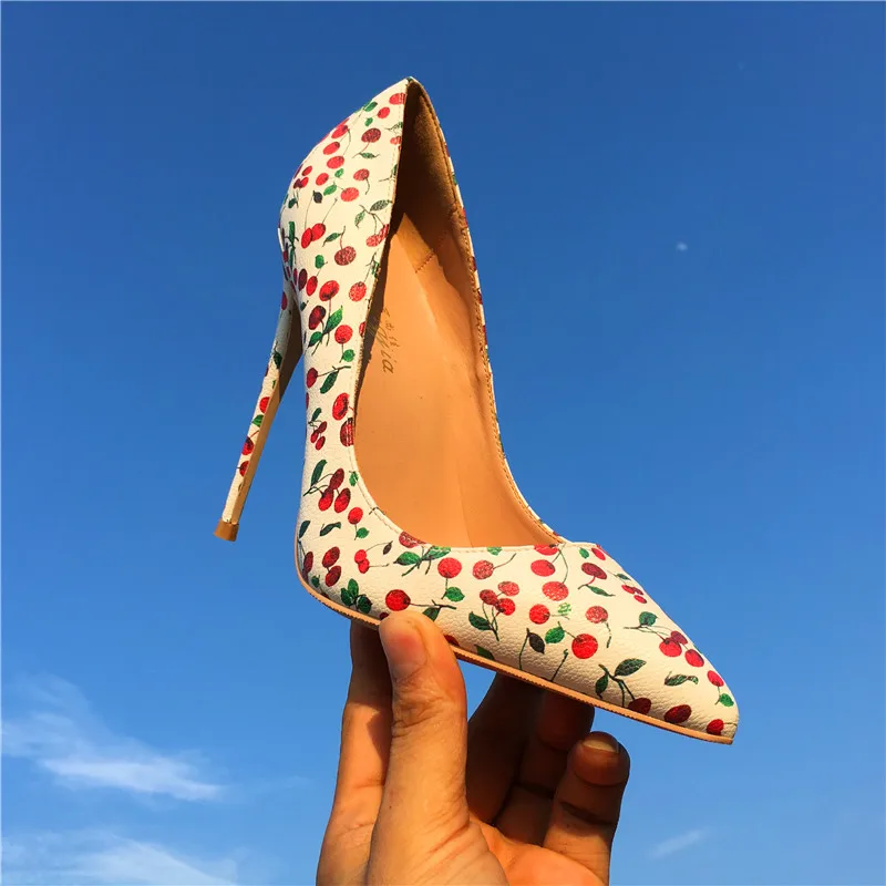 Keshangjia цветочный принт пикантные женские туфли лодочки тонкий каблук Женская