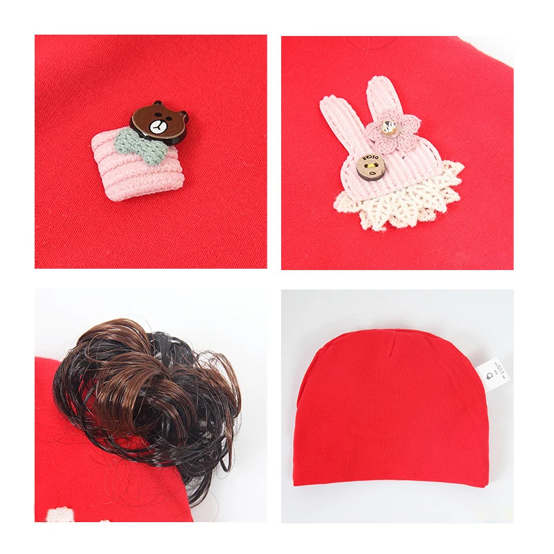 Детская шапка с искусственными волосами вязаная теплая хлопковая шапочка зимняя