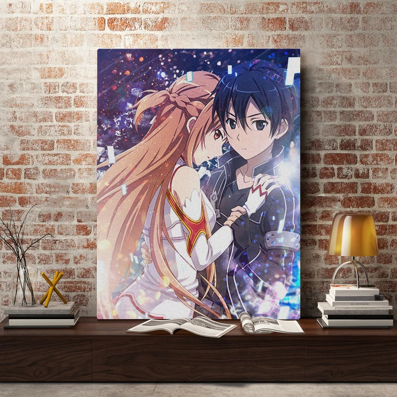 Меч искусство онлайн Холст плакат настенное Kirito and Asuna модульная Hd печать картина