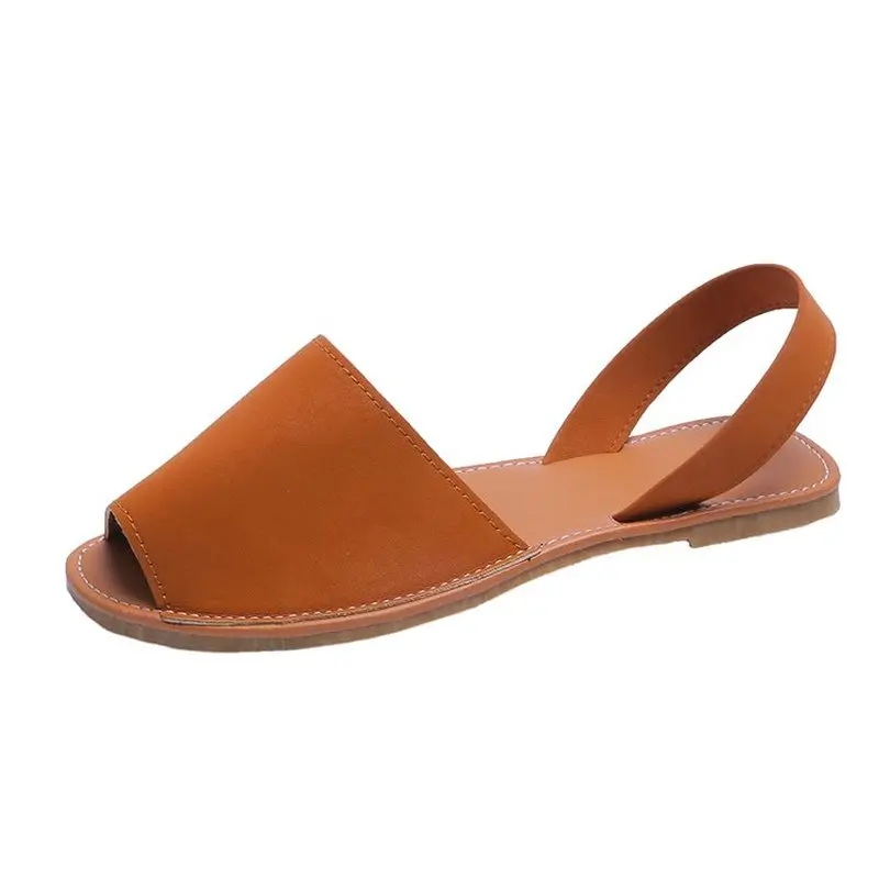 

Summer Vintage Women Sandals Flat Pu Leather Sewing Peep Toe Back Strap Casual Shoes Ladies Outdoor Beach Footwear Cozy Lazy