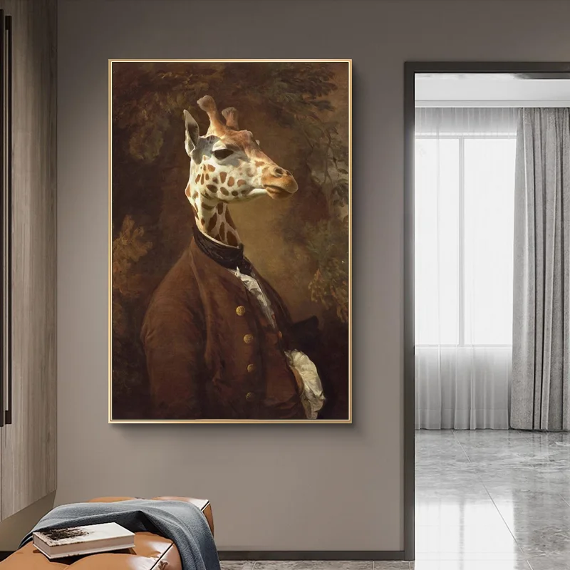 

Classical Art Giraffe Wearing Clothes Canvas Paintings On the Wall Animals Art Posters And Prints Wall Pictures For Living Room