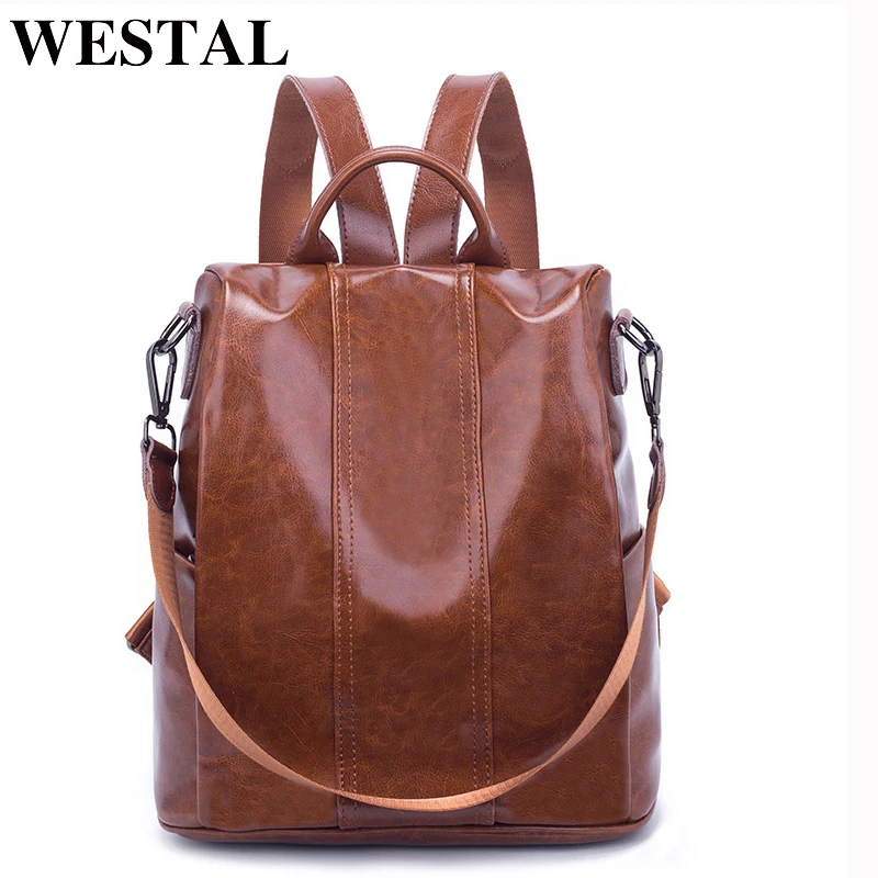 

Женский кожаный рюкзак WESTAL, рюкзак для ноутбука с защитой от кражи, рюкзак для ноутбука