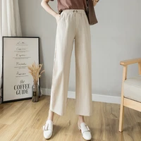 2021casual cotton linen wide leg beach pants bohemian loose pants female vintage high waist solid color straight trousers women