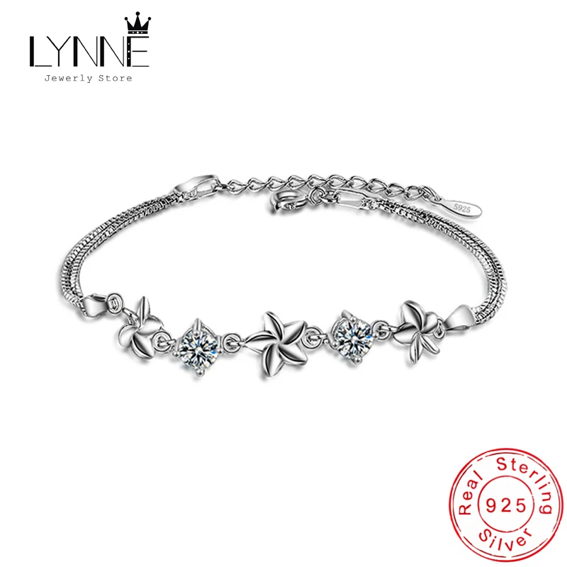 Newest Fashion 925 Sterling Silver Windmill Jasmine Flower Charm Bracelets Purple Cubic Zirconia Elegant Bracelet Women Jewelry | Украшения