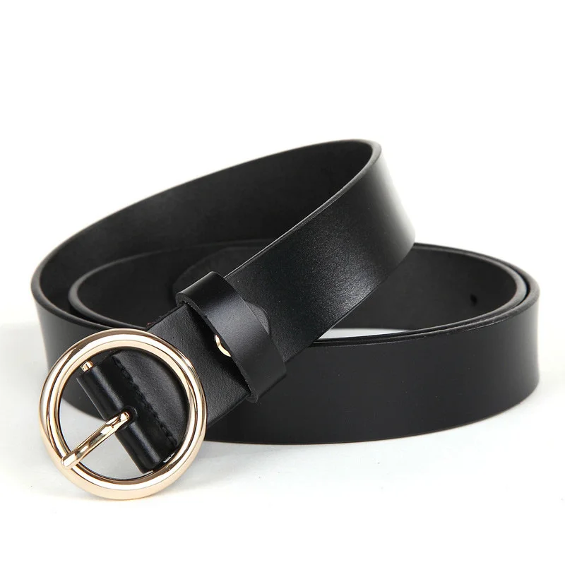 2019 Design Ladies Skinny Belt with Classic Round Buckle Women's Fashion Strap Quality Female Cowhide Belts for Jeans Dress