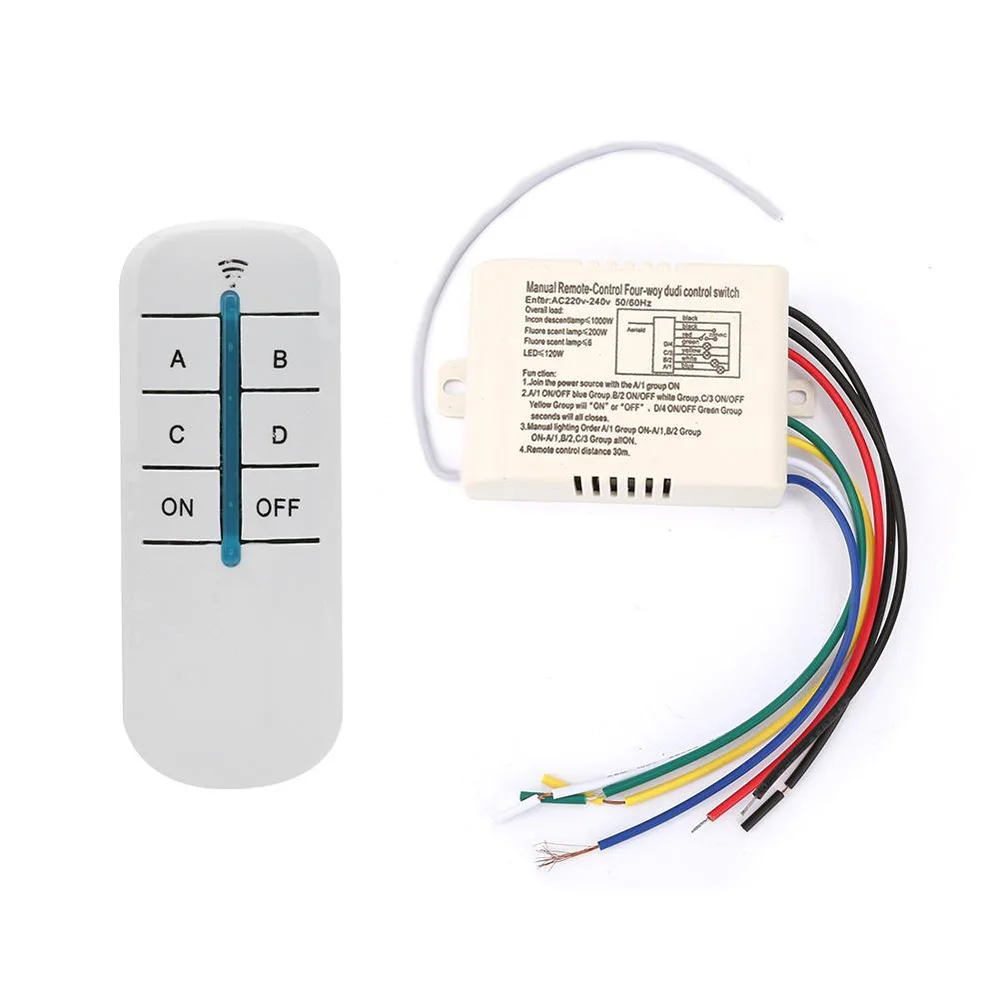 

220V 4 Channel Remote Controller ON/OFF Switch Light Digital Wireless For Household Stairs Corridor Washroom Toilet