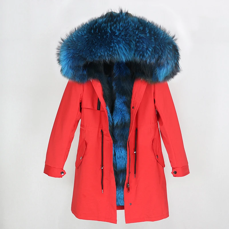 red blue OFTBUY парка повседневное пальто из натурального меха зимняя куртка для женщин натуральный Лисий меховой капюшон, воротник лиса верхняя одежда на подкладке теплая уличная Новинка - Цвет: red blue