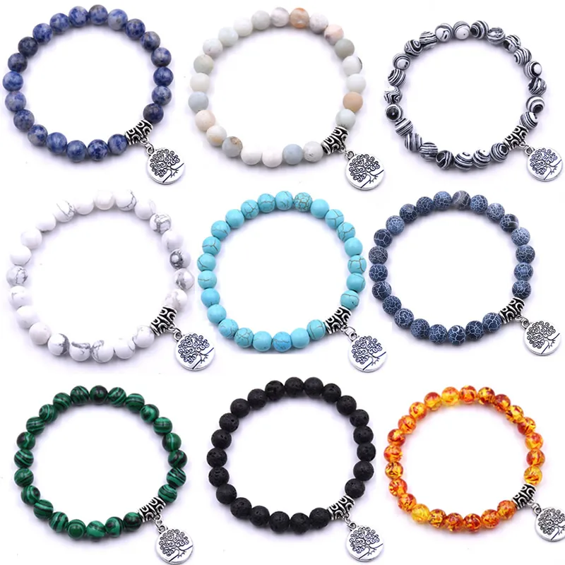 Браслет из натурального вулканического камня с бусинами Лабрадорита и амазонита