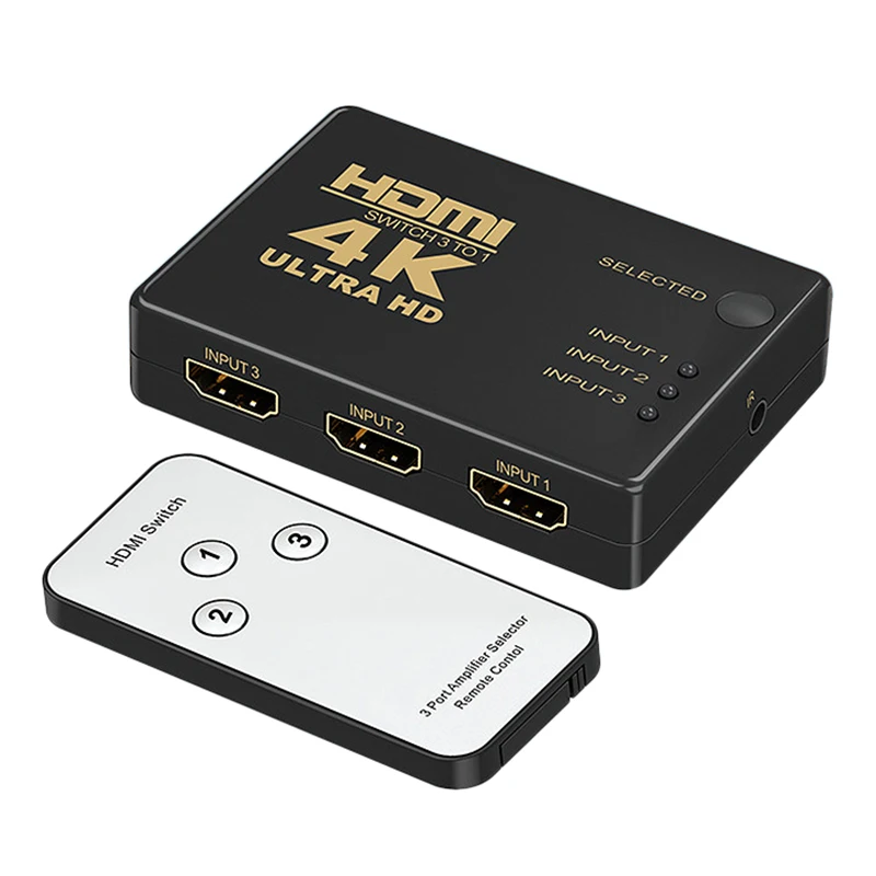 Коммутатор HDMI 3-в-1 поддержка 4K Full HD 1080P 3D Инфракрасный пульт дистанционного