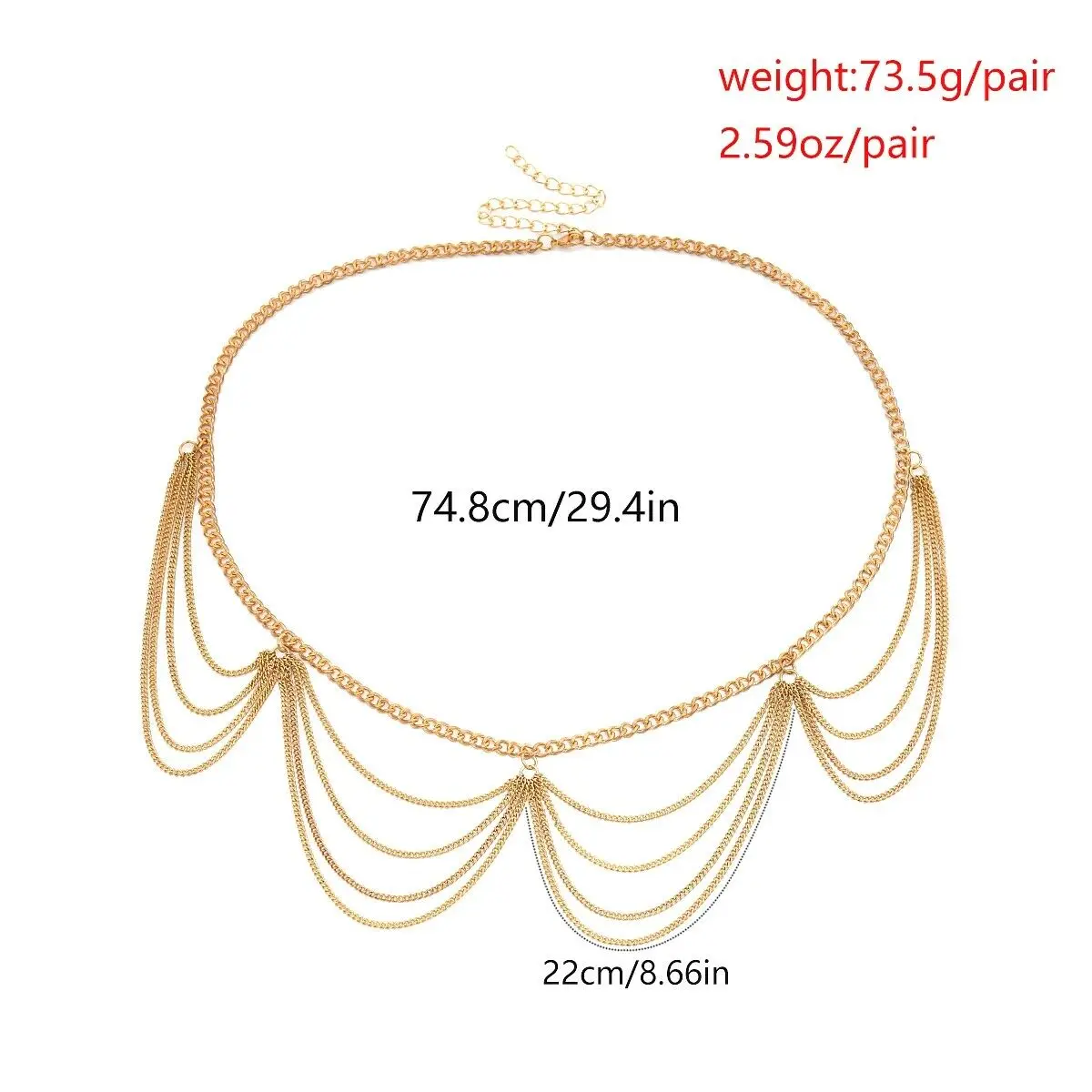 

Women Fashion Belt Hip High Waist Gold Narrow Metal Chain Chunky Fringes Casual Belts for Ladies