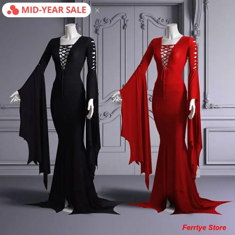 

Женское длинное платье-Русалка Imily, винтажное средневековое платье с глубоким вырезом и Расклешенным рукавом, v-образный вырез и юбка-годе, р...