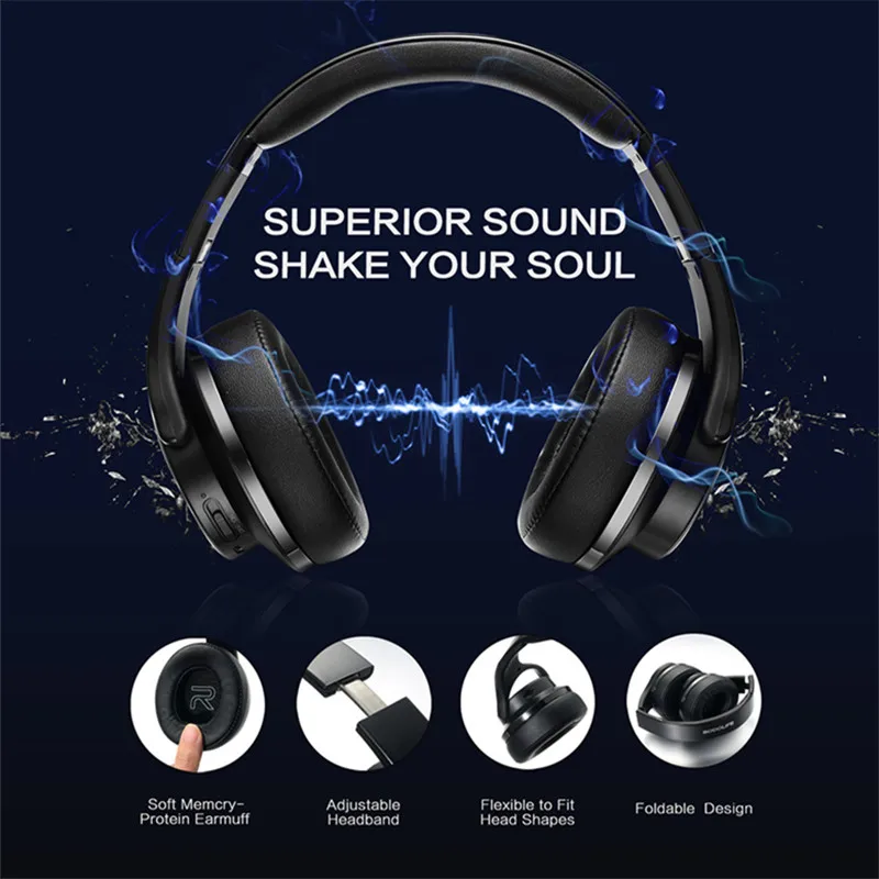 Фото Беспроводные наушники 2 в 1, складные NFC Hi-Fi стереонаушники SODO, Bluetooth-совместимые наушники 5,0 с микрофоном, поддержка TF/FM №3