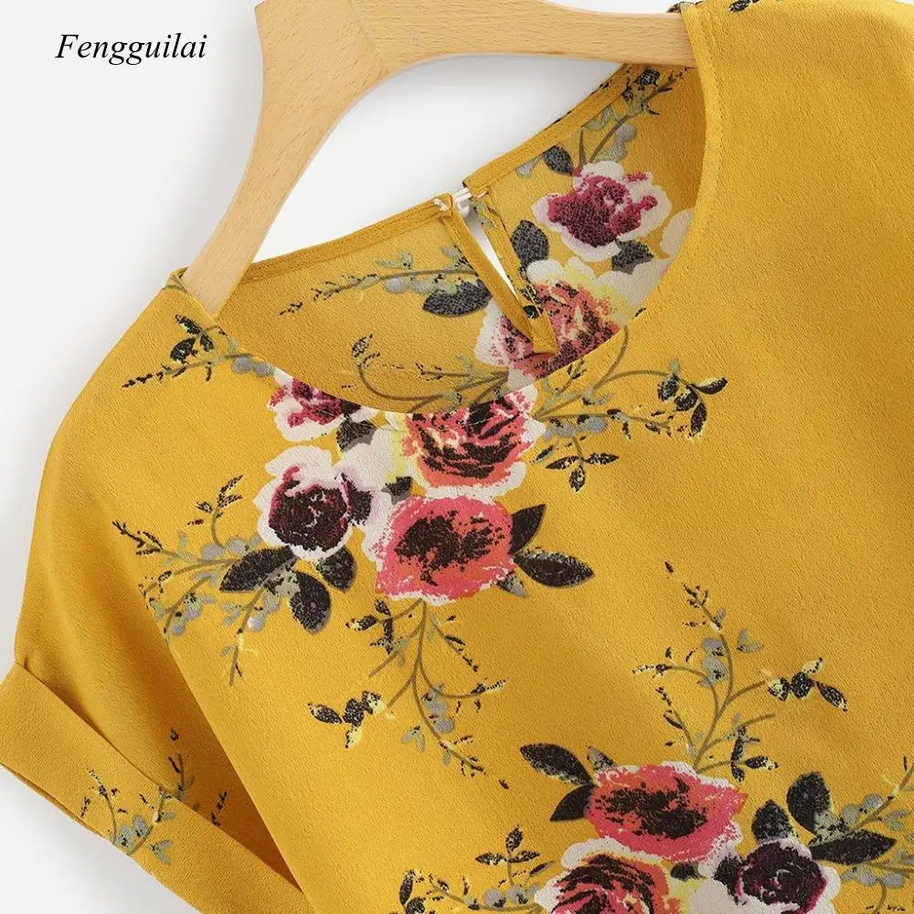

Summer Fashion Floral Print Blouse Pullover Ladies O-Neck Tee Tops Female Women's Short Sleeve Shirt Blusas Femininas Clothing
