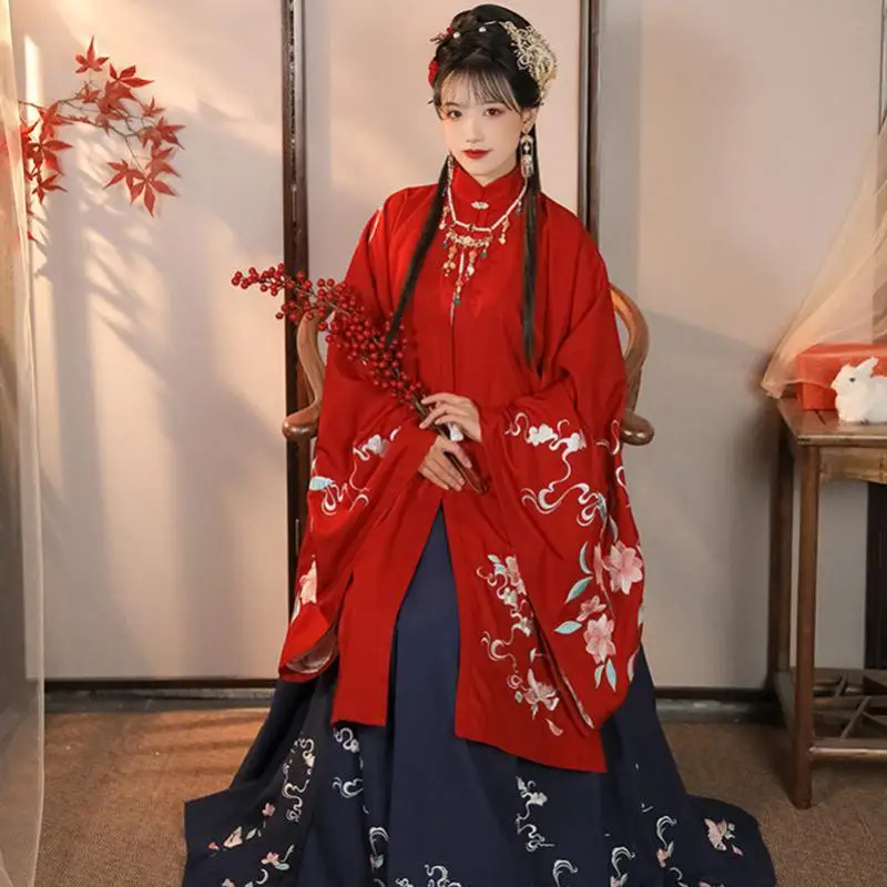 

Begonia Hanfu Dress Women Chinese Traditional Hanfu Ming Collar Stand Pleated Skirt Heavy Industry Embroidery Horse Face Skirt