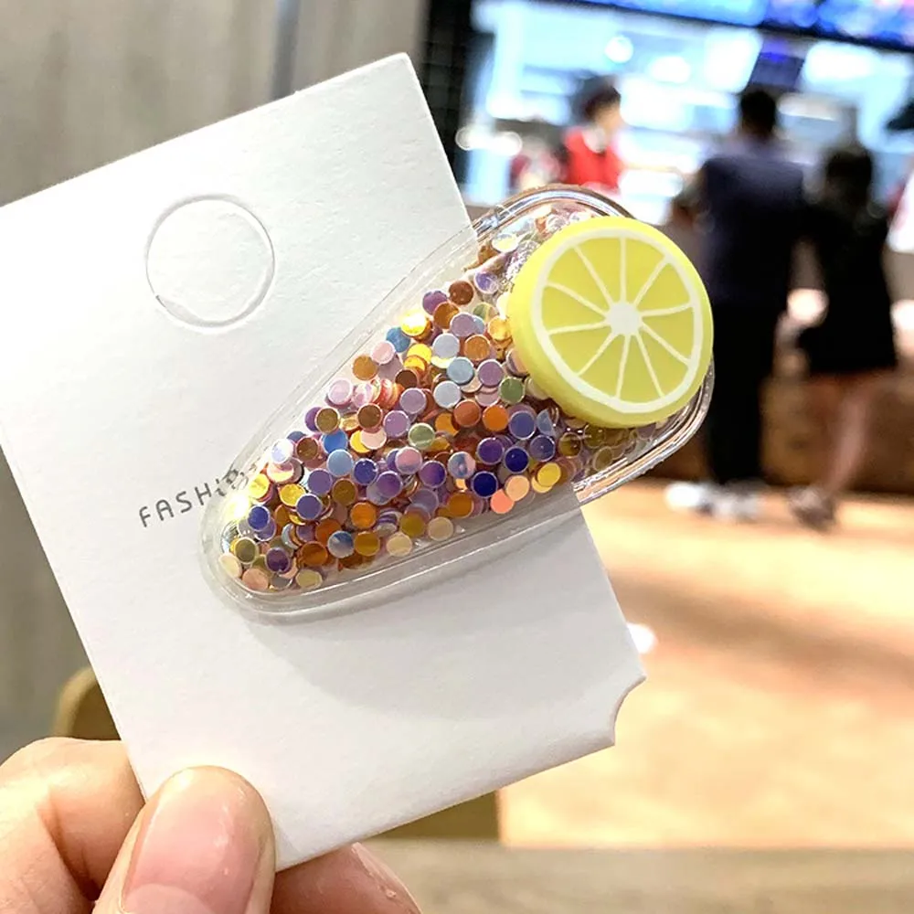 1 шт. Симпатичные Красочные прозрачные зажимы для волос с сыпучим песком фрукты