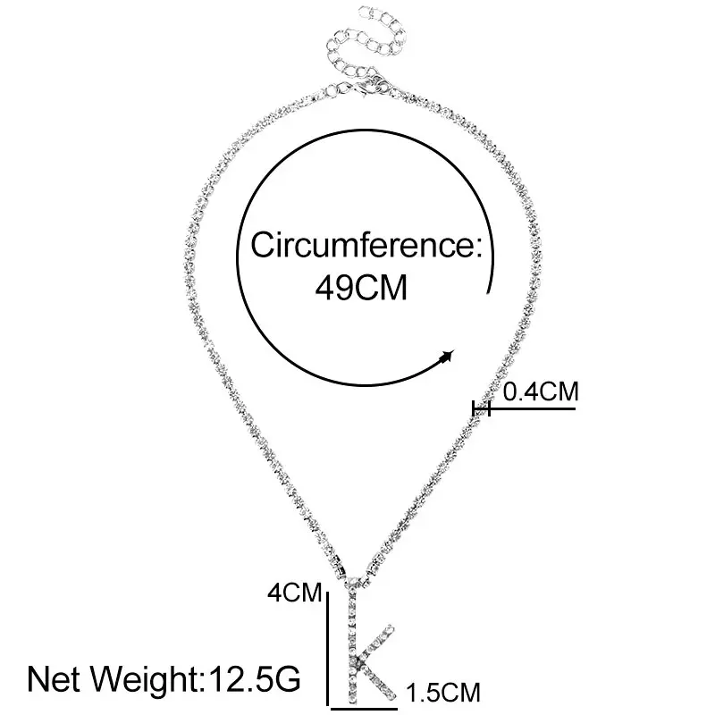 

A-Z Letter Initial Pendant Necklace Silver Color Tennis Chain Choker Necklace Female Fashion Statement Jewelry