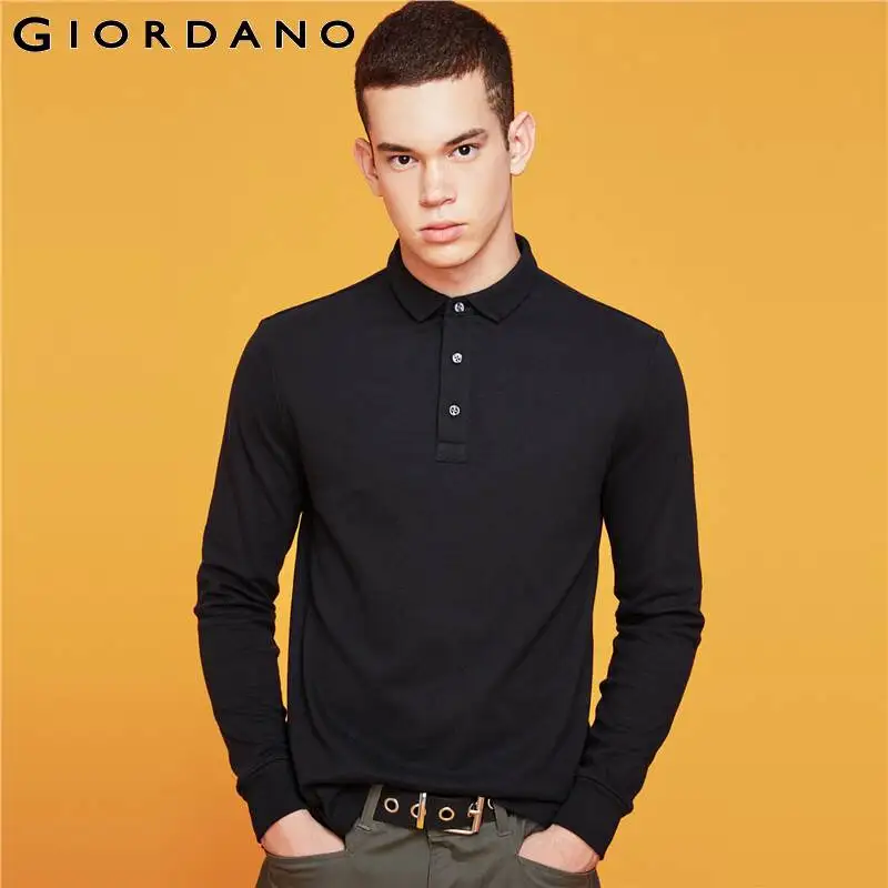 Giordano Мужская рубашка поло мужская плотная однотонная мужская рубашка-поло с длинными рукавами зимняя теплая тонкая мягкая хлопковая ткань 01019779