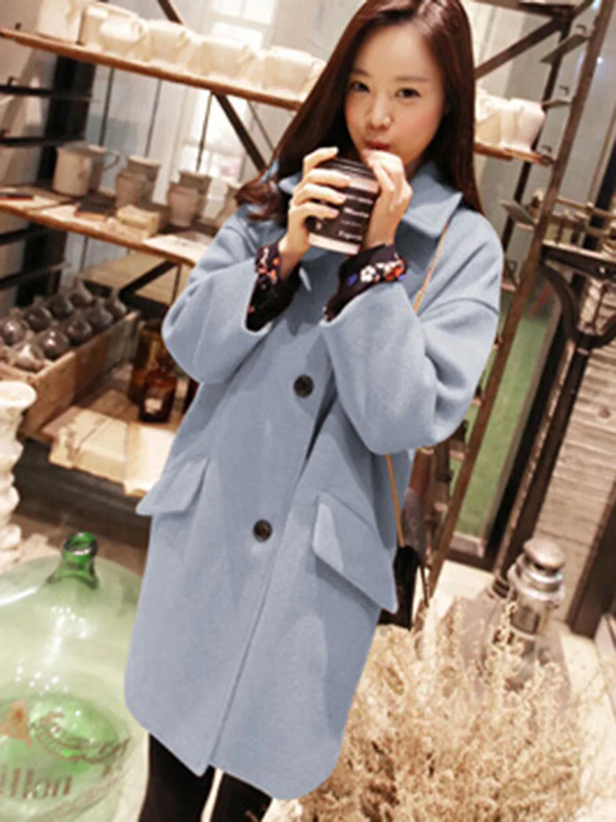 Япония Корея пальто для женщин Весна шерстяное минимализм кнопка карман Офисная