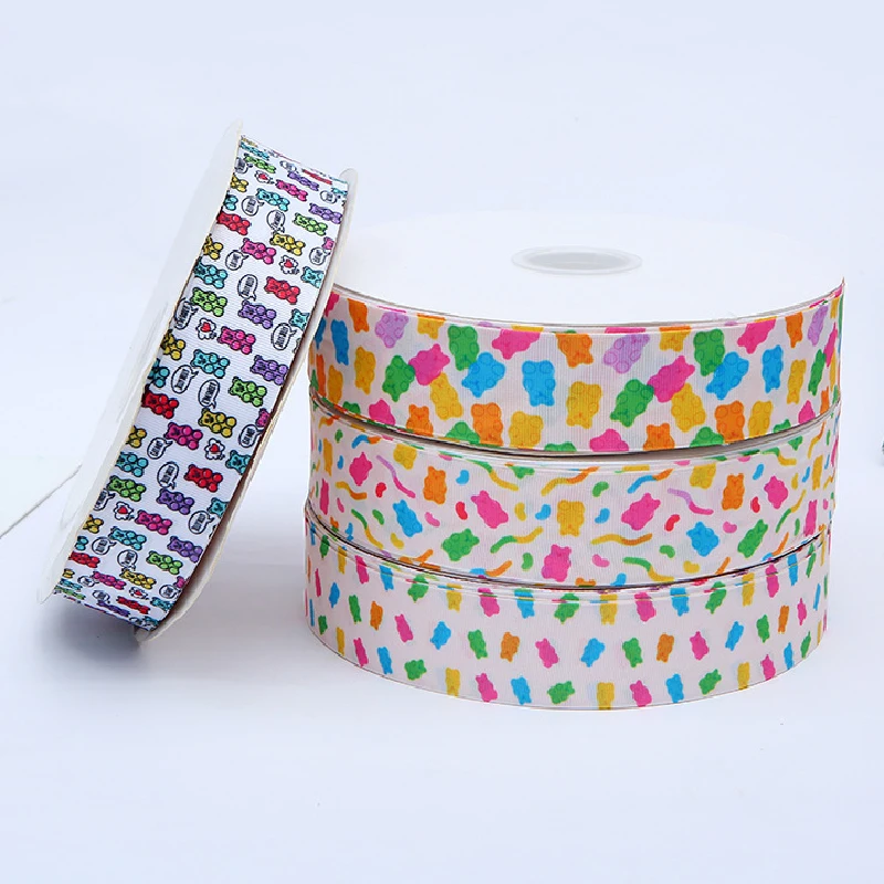 

Wide Grosgrain Ribbons Candy Bear Cartoon Printed 25mm 40mm 50mm 75mm 100Yards For Hair Bows DIY Crafts Accessories Materials