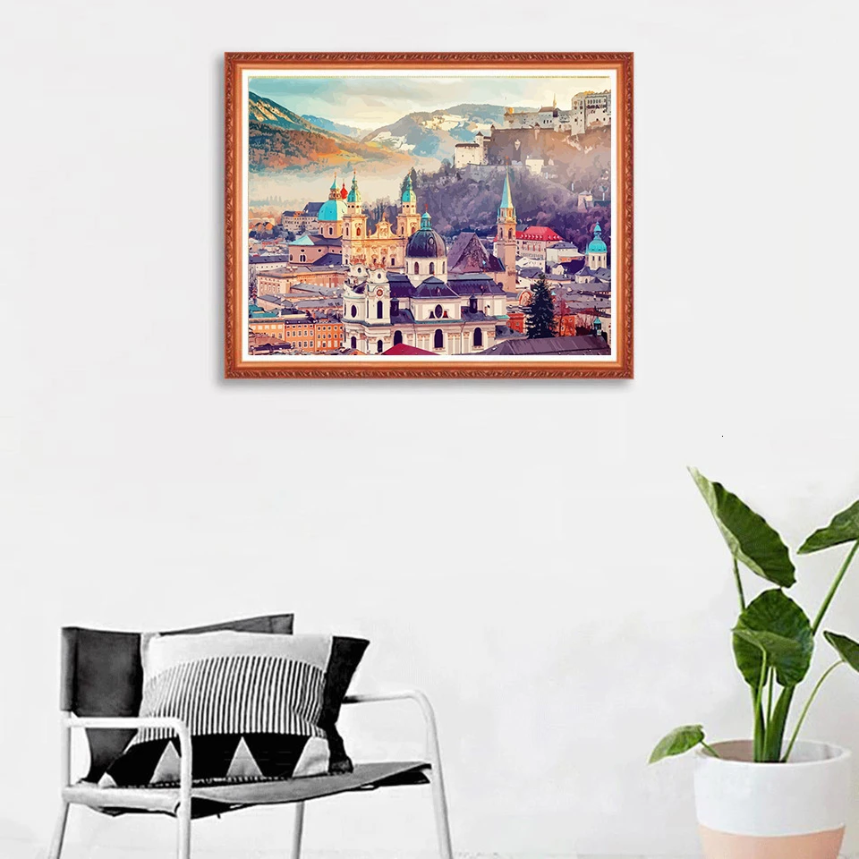 AZQSD DIY Краска по номерам пейзаж 50x40 см ручная работа подарок городская масляная
