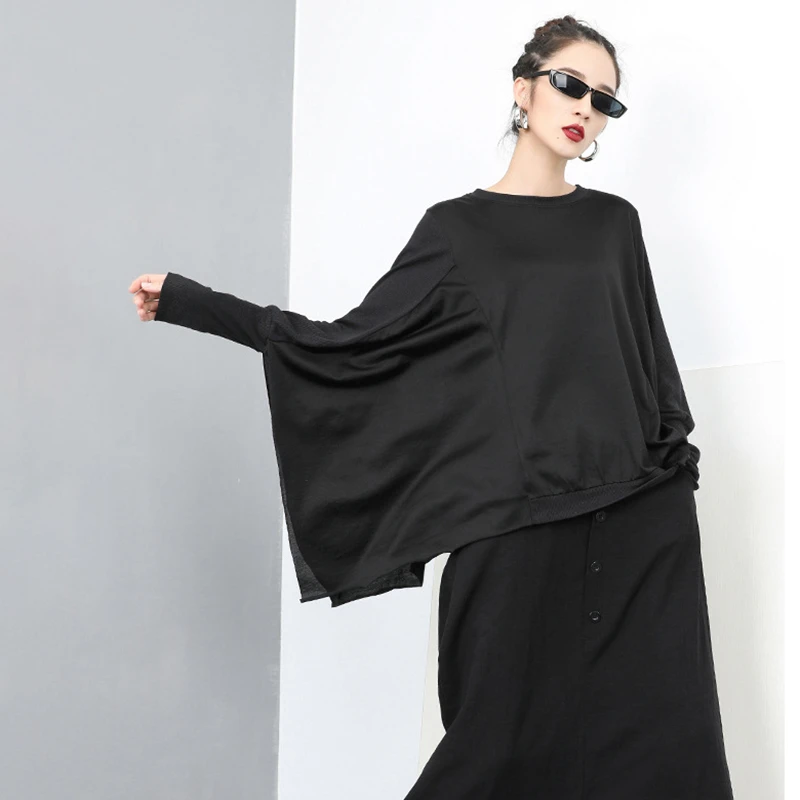 Женский трикотажный свитер с круглым вырезом и рукавами летучая мышь | Женская