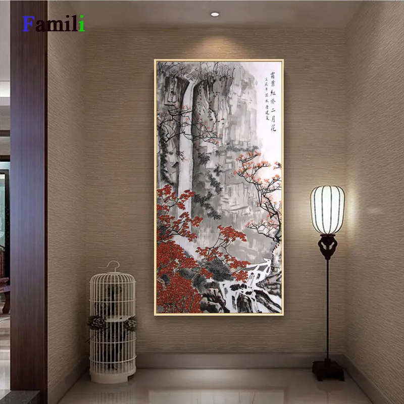 Картина из холста большого размера Классические китайские чернила рисунок