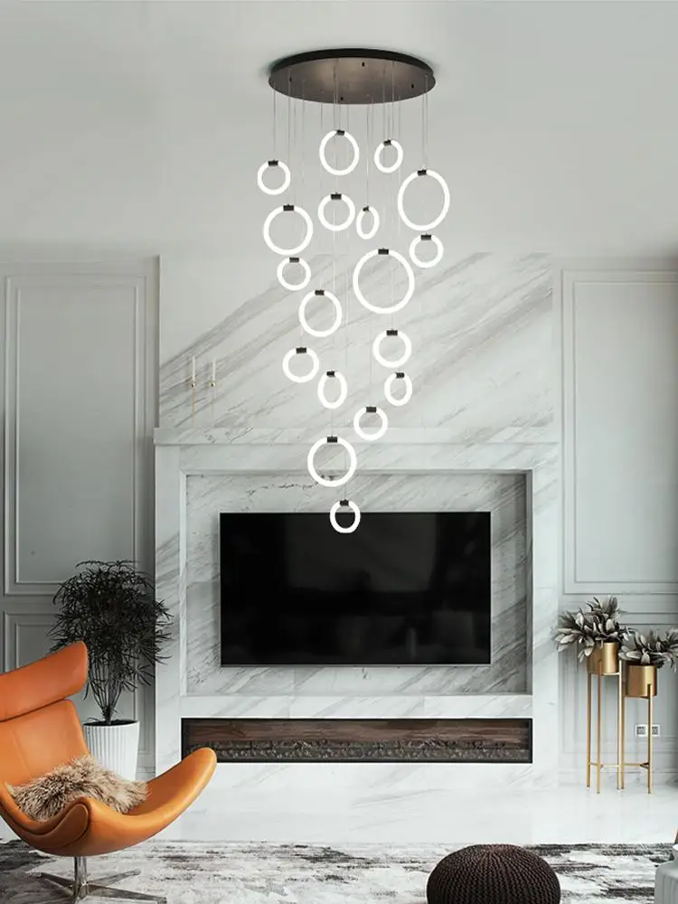 en Ucuz Dubleks Daire Oturma Odası LED Avize Spiral Merdiven Droplight Yemek Odası Tavan Asılı Işıklar Modern Kapalı ışık