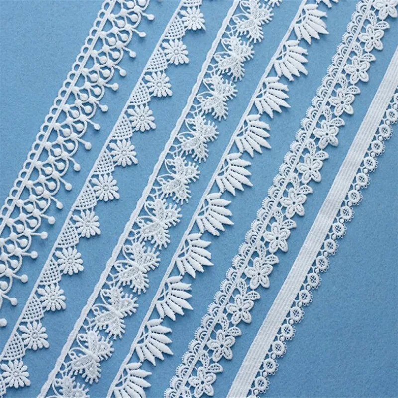 Белая Цветочная хлопковая вышитая кружевная ткань искусственная отделка