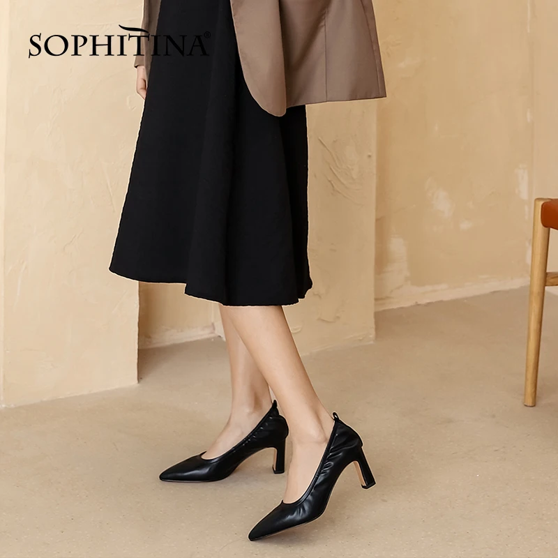

SOPHITINA женская обувь, весенние туфли; Женская обувь на плоской подошве однотонная обувь с острым носком на квадратном каблуке; Кожаные чехлы ...