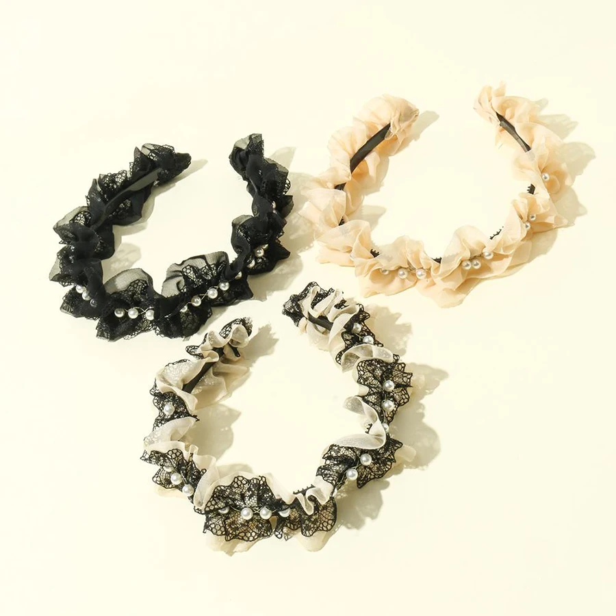 

Hair Band Lace Pearl Hairband Fairy Wild Cute Wide-brimmed Net Press Headband Korean Hair Hoop Female Hair Accessories for Women