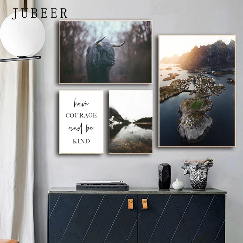

Nordic Style Poster Mountain Forest Canvas Prints Lake Decoration Picture Cow Wall Art for Living Room Home Decor Posters