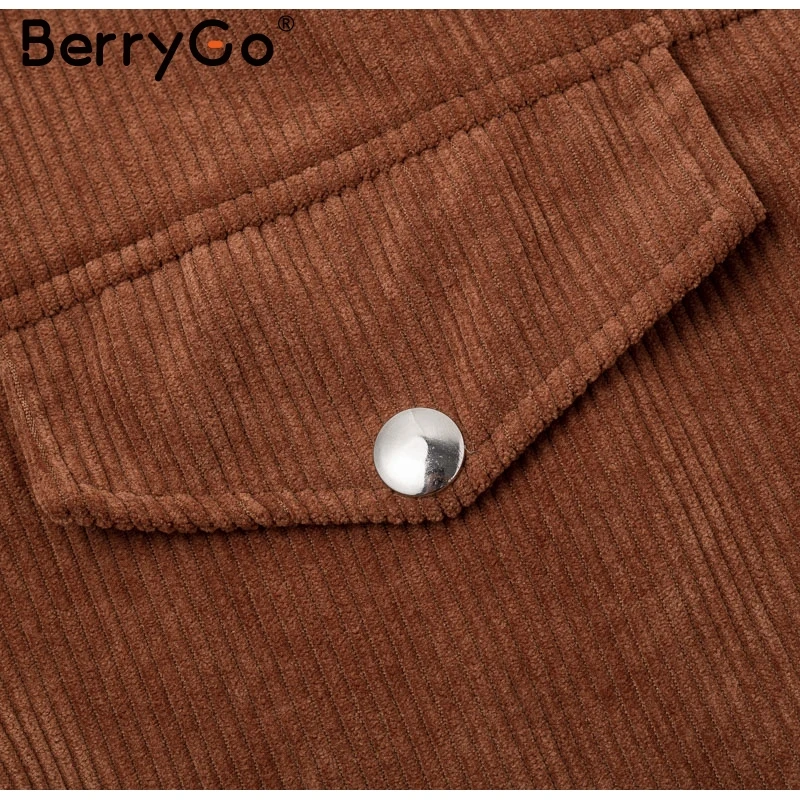 BerryGo/Повседневные вельветовые куртки с длинными рукавами и пуговицами для женщин; коллекция года; сезон осень-зима; офисные женские однотонные пальто; женские короткие куртки с лацканами