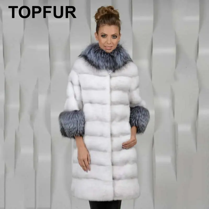 Женское пальто с натуральным мехом норки зимнее большого размера из натуральной