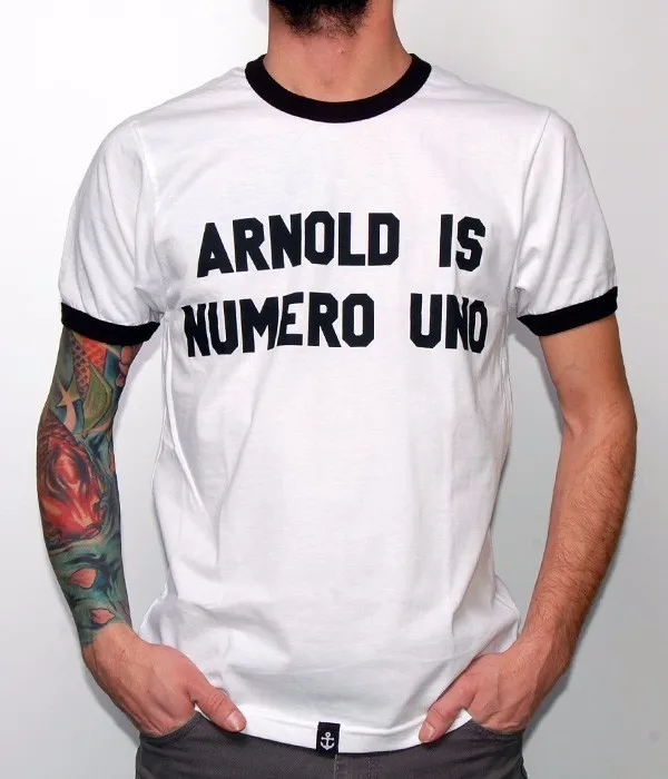 

ARNOLD IS NUMERO UNO T-Shirt Men Casual White with black edge tees Fashion Clothing tshirt summer style outfits-J730