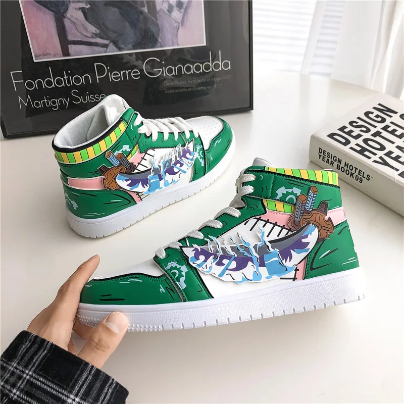 

Roronoa Zoro Print Anime Shoes High Top Sneakers Men Vulcanized Shoes Fashion Hip Hop Sneakers for Student Cartoon Casual Shoes
