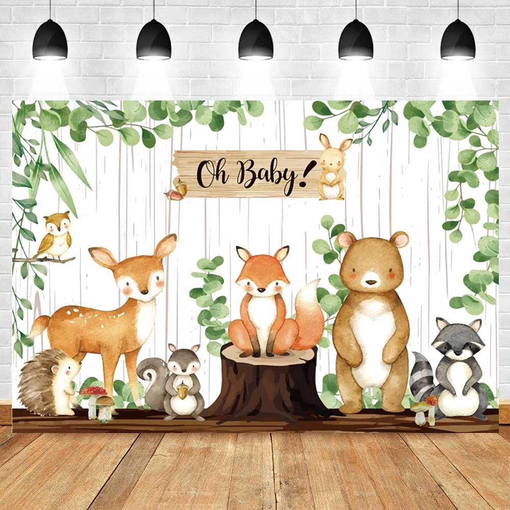 

Boy Safari Baby Shower Backdrop Oh Baby Jungle Animals Photography Background Vinyl Zoo Animal Green Leaves Photo Booth Banner